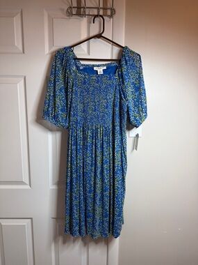 Skye's the Limit Blue & Lime Floral Midi Dress